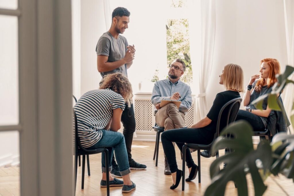 people gather in a boston alcohol rehab center