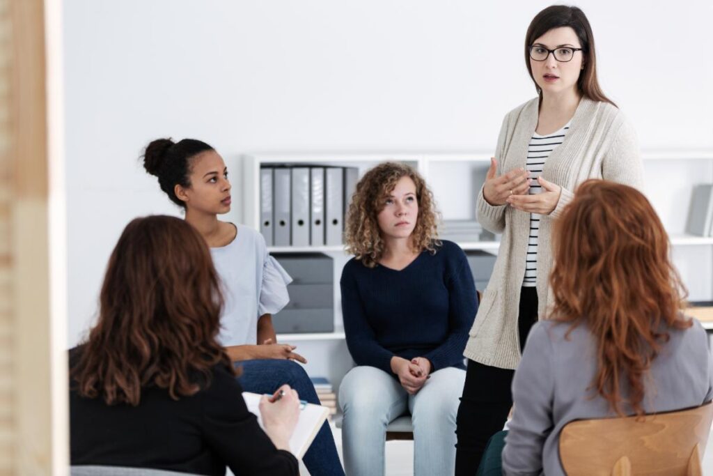 Women in recovery talking about detox coping skills